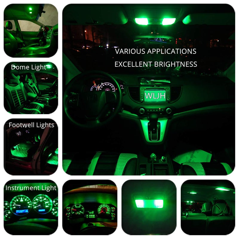 WLJH Green 194 Led Lights Car Dashboard Instrument Panel Bulbs Gauge Tach Speedometer 168 2825 T10 Led Bulb PC195 PC194 Twist Socket Dash Cluster, Pack of 6 - Image 2
